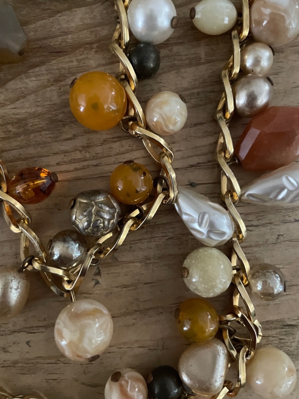 NWOT Gold chain mixed beaded belt amber cream ivory hues elegant cocktail OSFM - Picture 3 of 7